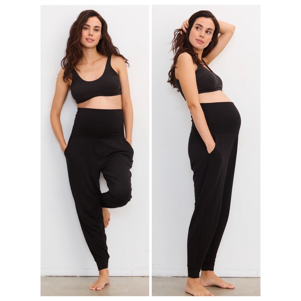 HATCH Over Under Easy Pants Women Medium Black Maternity Foldover Waist Jogger